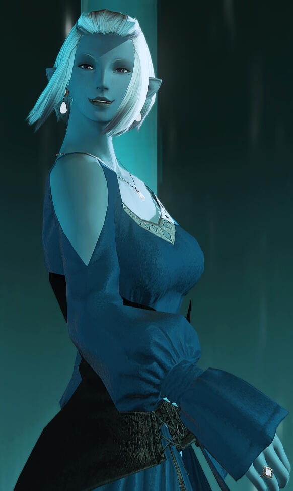 A close up of Cyfrenne Mirandis, highlighting her mismatched violet eyes