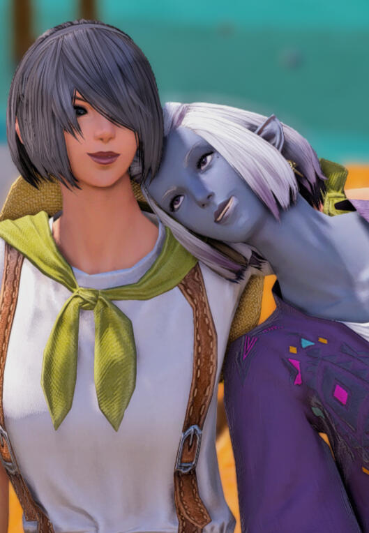 Oliviede & Cyfrenne enjoying the sunshine together in The Mists in La Noscea