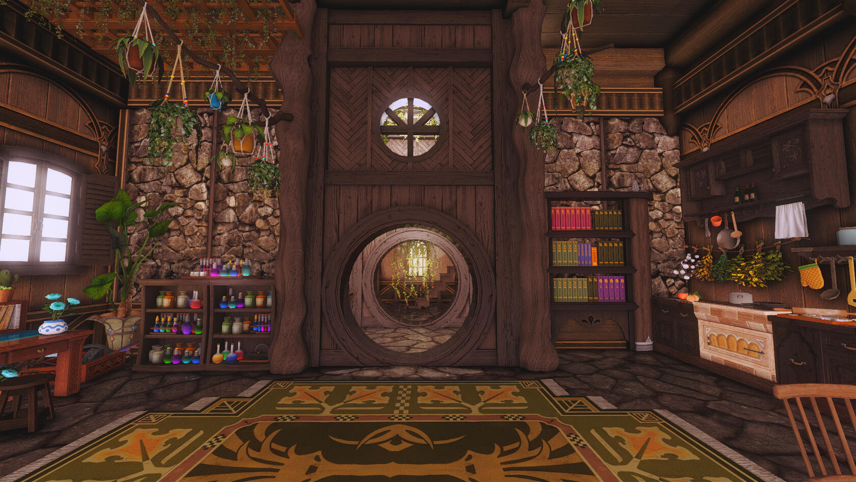 Oliviede's home in the South Shroud, a cozy cottage built from wood and stone